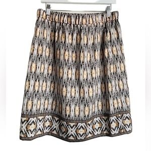 Chico's women's skirt tan brown silky size M‎ (Chicos 1=M) lined tribal Safari